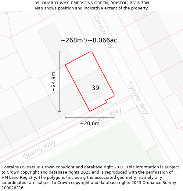 39, QUARRY WAY, EMERSONS GREEN, BRISTOL, BS16 7BN: Plot and title map