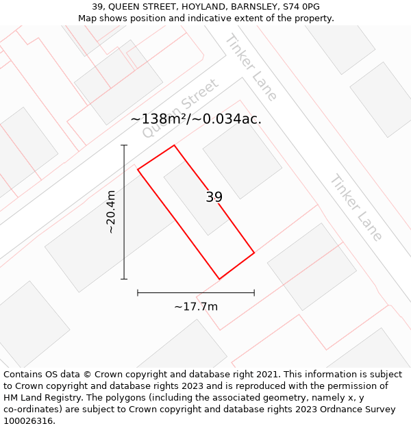 39, QUEEN STREET, HOYLAND, BARNSLEY, S74 0PG: Plot and title map