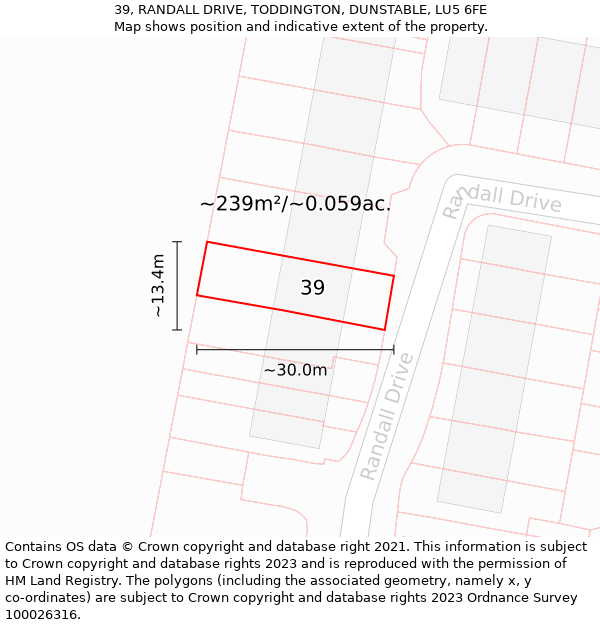 39, RANDALL DRIVE, TODDINGTON, DUNSTABLE, LU5 6FE: Plot and title map