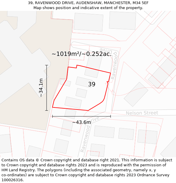 39, RAVENWOOD DRIVE, AUDENSHAW, MANCHESTER, M34 5EF: Plot and title map