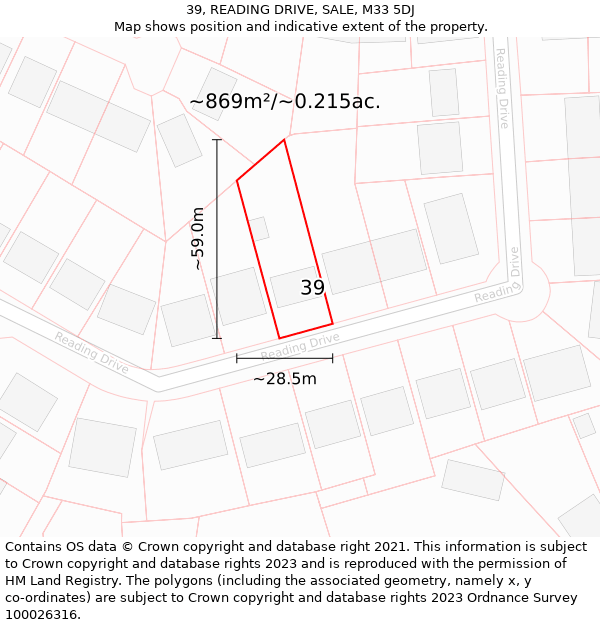 39, READING DRIVE, SALE, M33 5DJ: Plot and title map