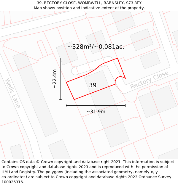 39, RECTORY CLOSE, WOMBWELL, BARNSLEY, S73 8EY: Plot and title map