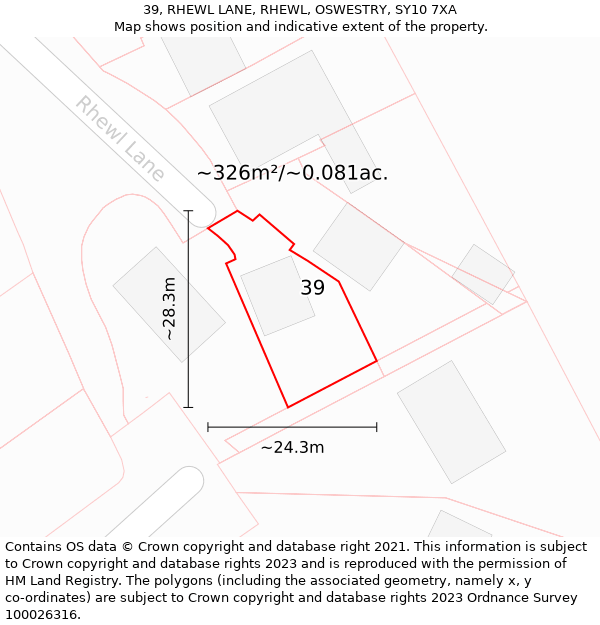 39, RHEWL LANE, RHEWL, OSWESTRY, SY10 7XA: Plot and title map