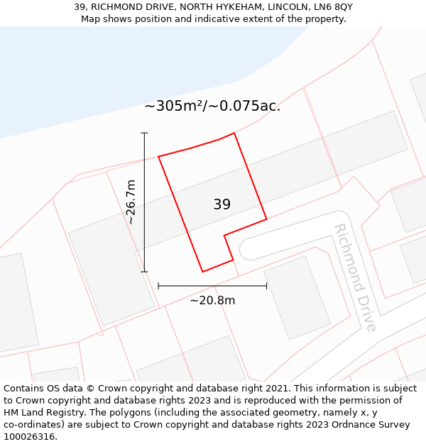 39, RICHMOND DRIVE, NORTH HYKEHAM, LINCOLN, LN6 8QY: Plot and title map