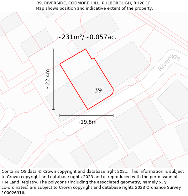 39, RIVERSIDE, CODMORE HILL, PULBOROUGH, RH20 1FJ: Plot and title map