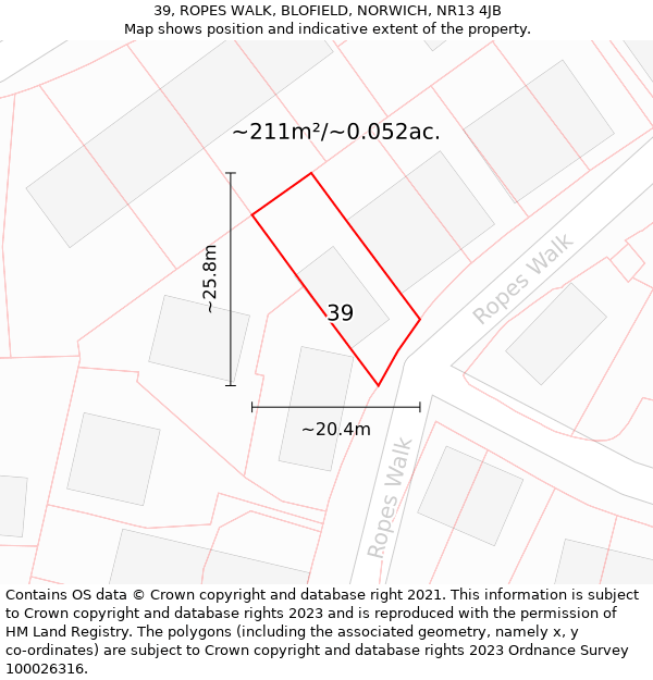 39, ROPES WALK, BLOFIELD, NORWICH, NR13 4JB: Plot and title map