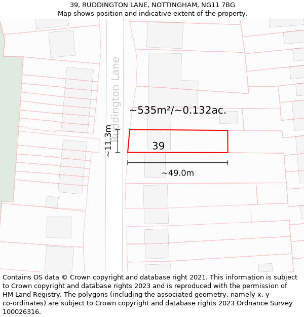 39, RUDDINGTON LANE, NOTTINGHAM, NG11 7BG: Plot and title map