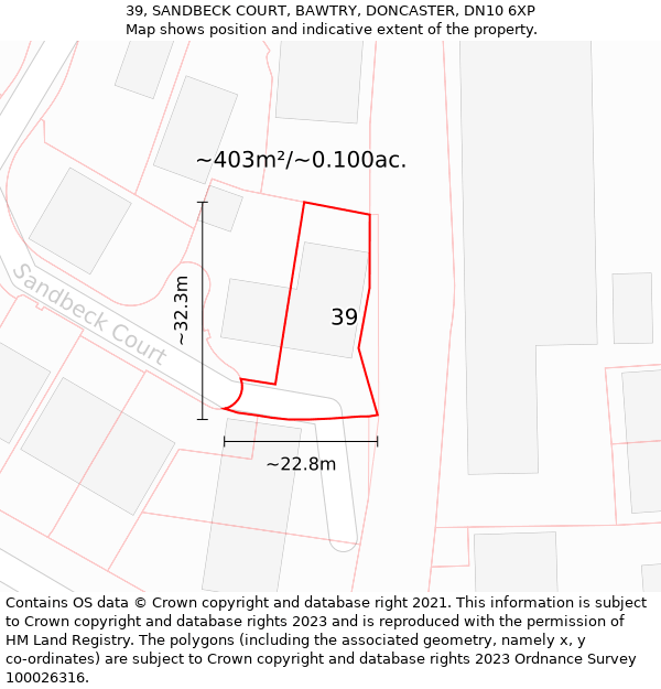 39, SANDBECK COURT, BAWTRY, DONCASTER, DN10 6XP: Plot and title map