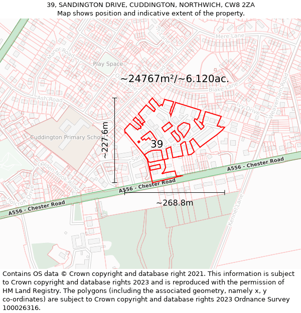 39, SANDINGTON DRIVE, CUDDINGTON, NORTHWICH, CW8 2ZA: Plot and title map