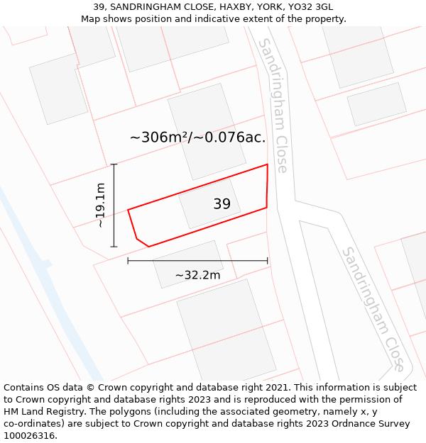 39, SANDRINGHAM CLOSE, HAXBY, YORK, YO32 3GL: Plot and title map