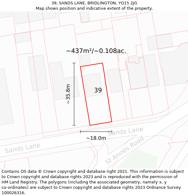 39, SANDS LANE, BRIDLINGTON, YO15 2JG: Plot and title map