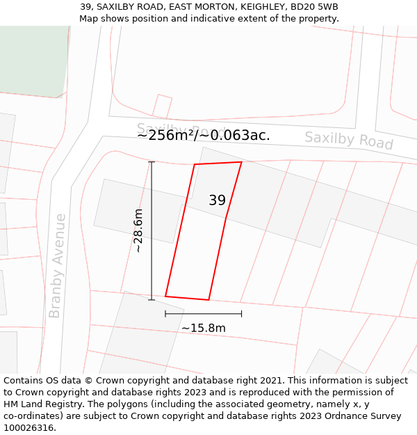 39, SAXILBY ROAD, EAST MORTON, KEIGHLEY, BD20 5WB: Plot and title map