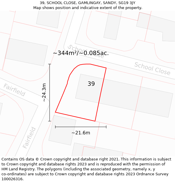 39, SCHOOL CLOSE, GAMLINGAY, SANDY, SG19 3JY: Plot and title map