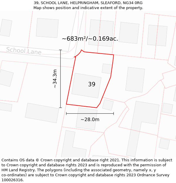 39, SCHOOL LANE, HELPRINGHAM, SLEAFORD, NG34 0RG: Plot and title map