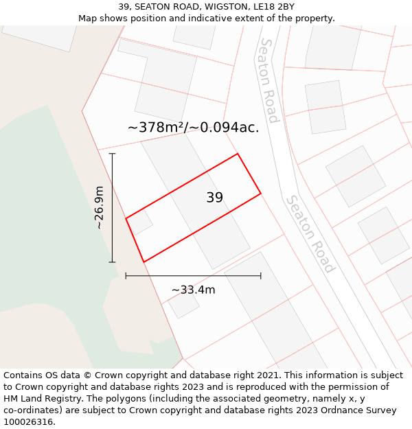 39, SEATON ROAD, WIGSTON, LE18 2BY: Plot and title map