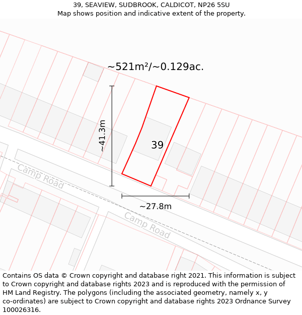 39, SEAVIEW, SUDBROOK, CALDICOT, NP26 5SU: Plot and title map