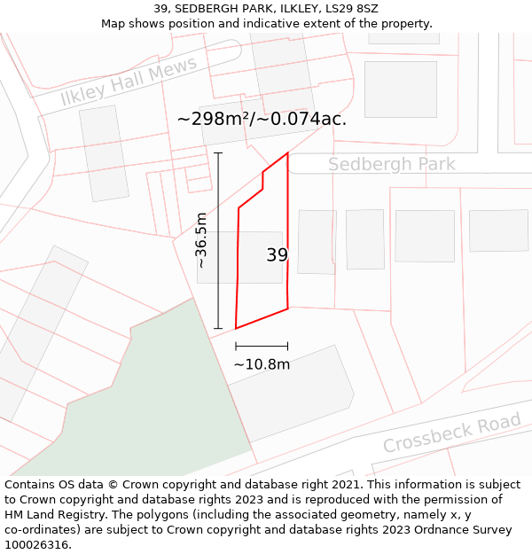 39, SEDBERGH PARK, ILKLEY, LS29 8SZ: Plot and title map