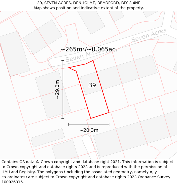 39, SEVEN ACRES, DENHOLME, BRADFORD, BD13 4NF: Plot and title map