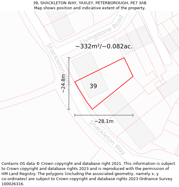 39, SHACKLETON WAY, YAXLEY, PETERBOROUGH, PE7 3AB: Plot and title map