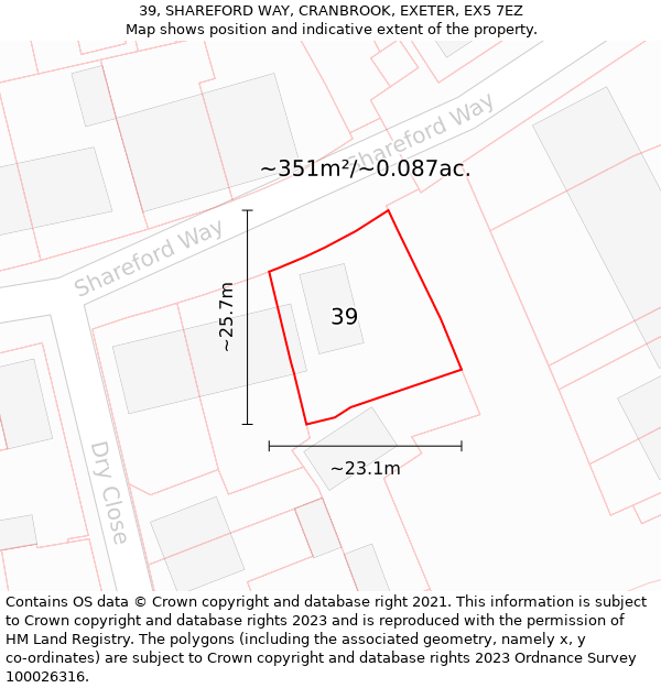 39, SHAREFORD WAY, CRANBROOK, EXETER, EX5 7EZ: Plot and title map