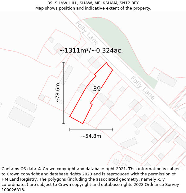 39, SHAW HILL, SHAW, MELKSHAM, SN12 8EY: Plot and title map