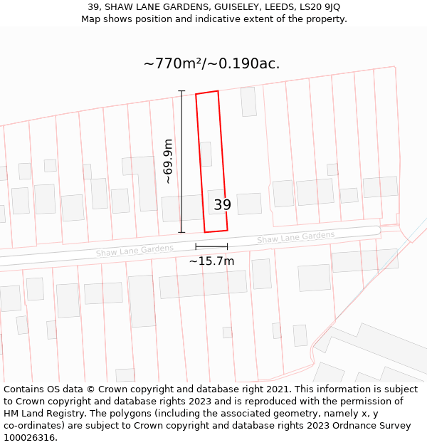 39, SHAW LANE GARDENS, GUISELEY, LEEDS, LS20 9JQ: Plot and title map