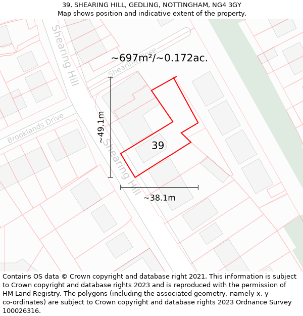 39, SHEARING HILL, GEDLING, NOTTINGHAM, NG4 3GY: Plot and title map