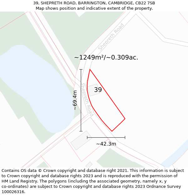 39, SHEPRETH ROAD, BARRINGTON, CAMBRIDGE, CB22 7SB: Plot and title map