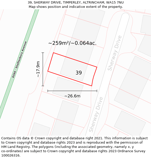 39, SHERWAY DRIVE, TIMPERLEY, ALTRINCHAM, WA15 7NU: Plot and title map