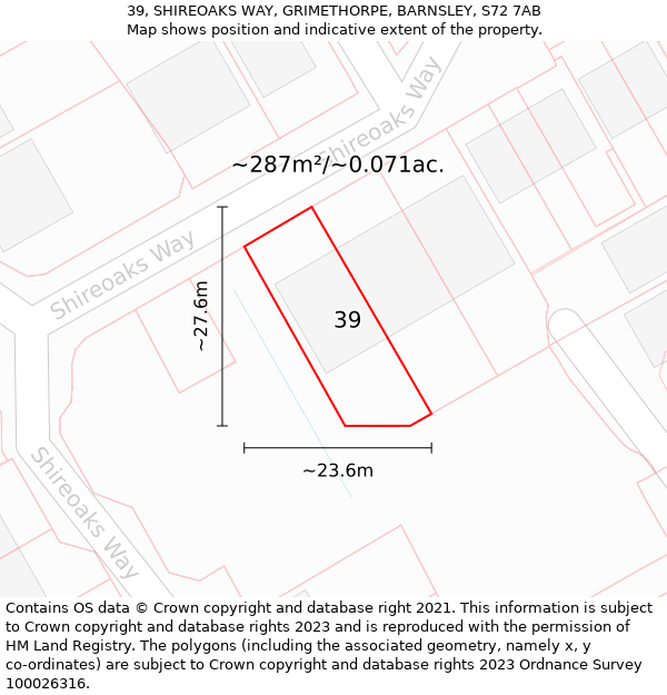 39, SHIREOAKS WAY, GRIMETHORPE, BARNSLEY, S72 7AB: Plot and title map