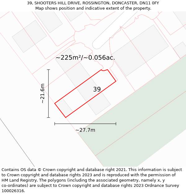 39, SHOOTERS HILL DRIVE, ROSSINGTON, DONCASTER, DN11 0FY: Plot and title map