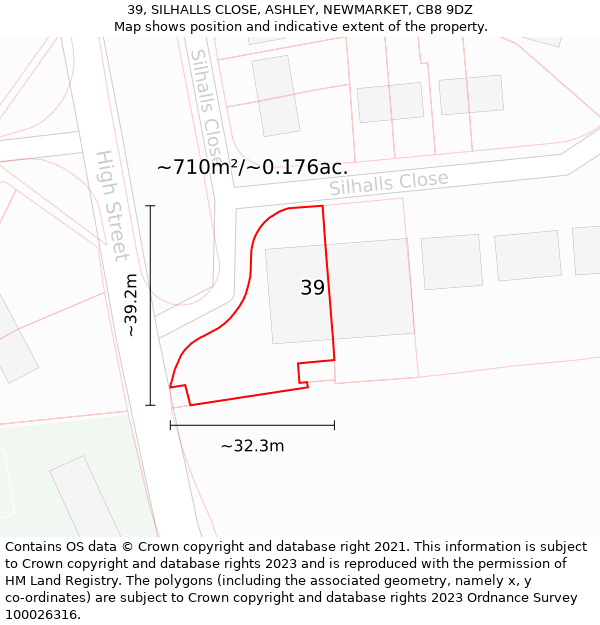 39, SILHALLS CLOSE, ASHLEY, NEWMARKET, CB8 9DZ: Plot and title map