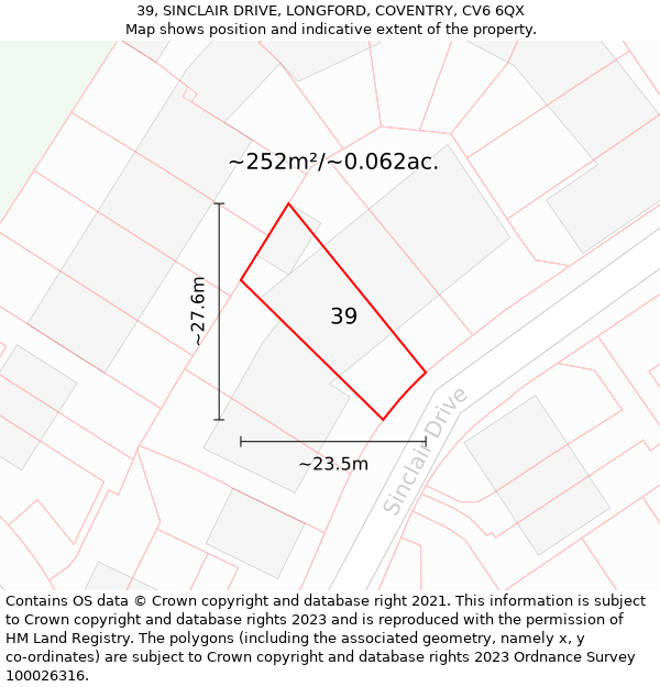 39, SINCLAIR DRIVE, LONGFORD, COVENTRY, CV6 6QX: Plot and title map