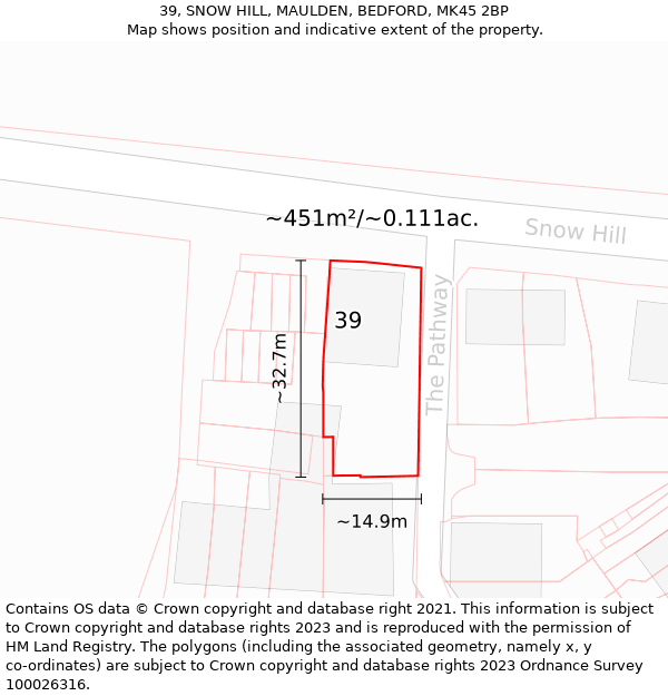 39, SNOW HILL, MAULDEN, BEDFORD, MK45 2BP: Plot and title map