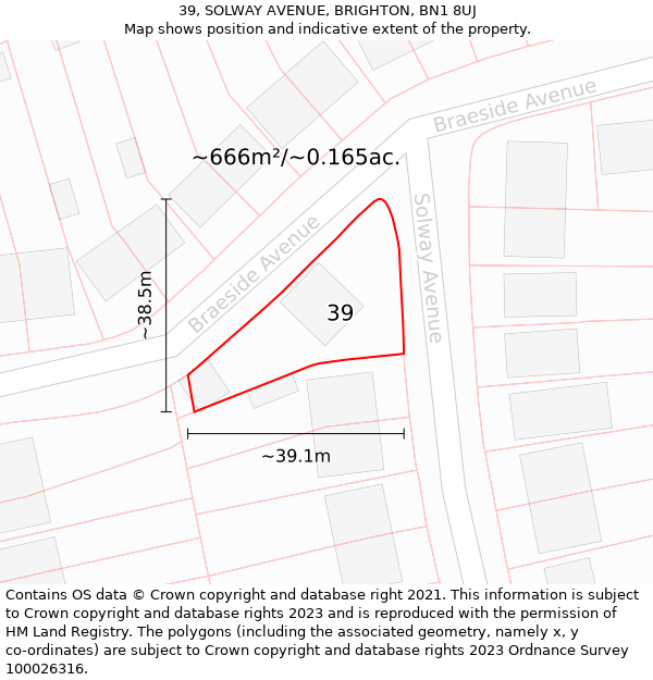 39, SOLWAY AVENUE, BRIGHTON, BN1 8UJ: Plot and title map