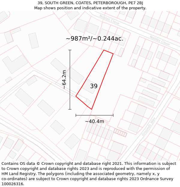 39, SOUTH GREEN, COATES, PETERBOROUGH, PE7 2BJ: Plot and title map