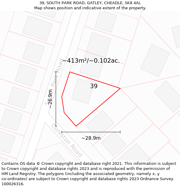 39, SOUTH PARK ROAD, GATLEY, CHEADLE, SK8 4AL: Plot and title map