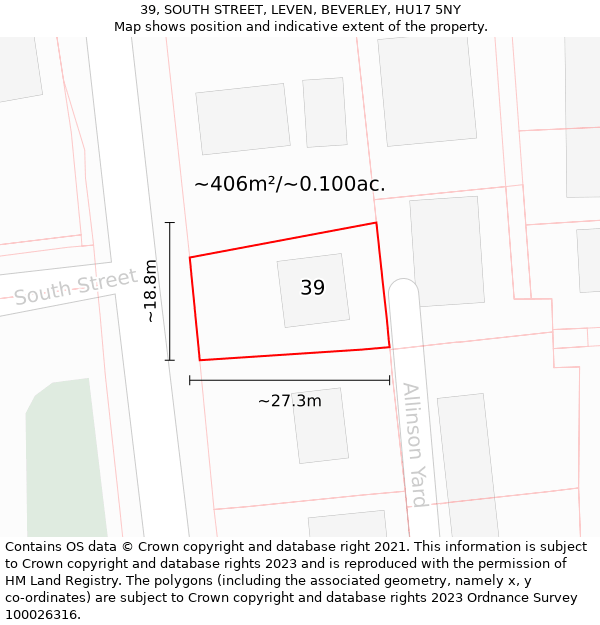 39, SOUTH STREET, LEVEN, BEVERLEY, HU17 5NY: Plot and title map