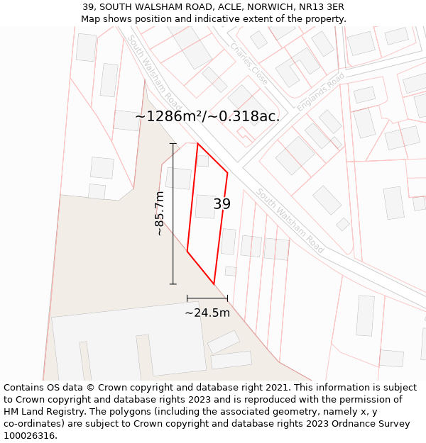 39, SOUTH WALSHAM ROAD, ACLE, NORWICH, NR13 3ER: Plot and title map