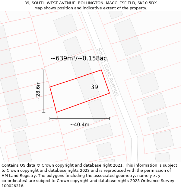 39, SOUTH WEST AVENUE, BOLLINGTON, MACCLESFIELD, SK10 5DX: Plot and title map