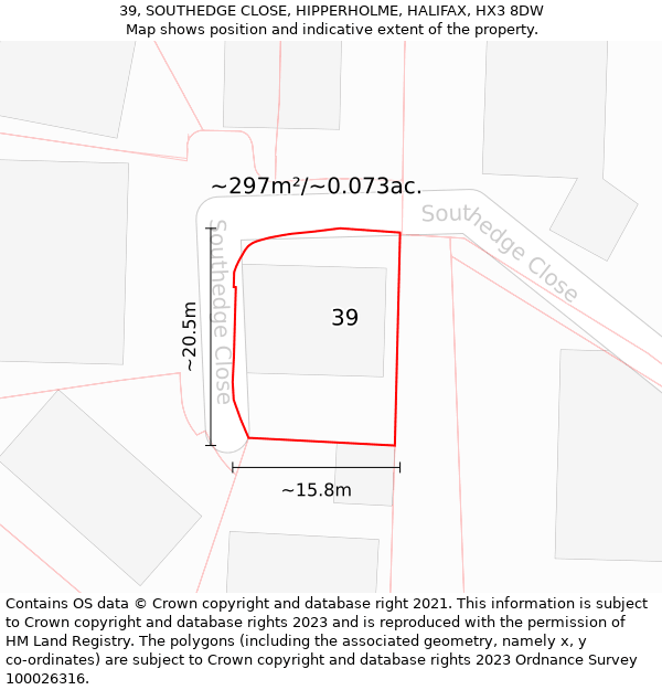 39, SOUTHEDGE CLOSE, HIPPERHOLME, HALIFAX, HX3 8DW: Plot and title map