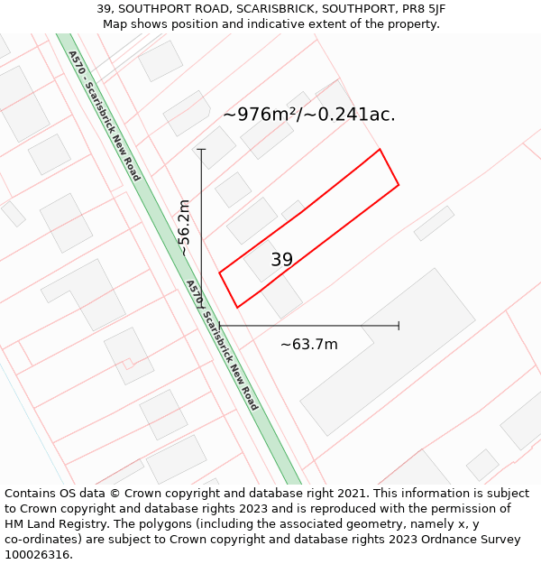 39, SOUTHPORT ROAD, SCARISBRICK, SOUTHPORT, PR8 5JF: Plot and title map