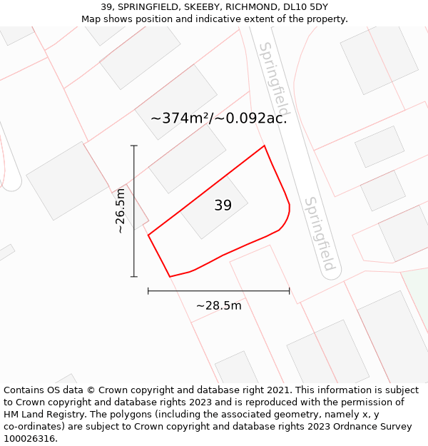 39, SPRINGFIELD, SKEEBY, RICHMOND, DL10 5DY: Plot and title map