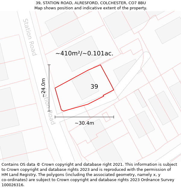 39, STATION ROAD, ALRESFORD, COLCHESTER, CO7 8BU: Plot and title map