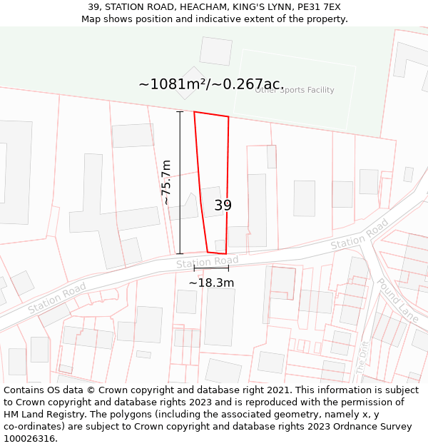 39, STATION ROAD, HEACHAM, KING'S LYNN, PE31 7EX: Plot and title map