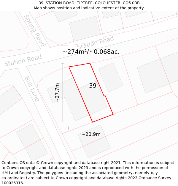 39, STATION ROAD, TIPTREE, COLCHESTER, CO5 0BB: Plot and title map