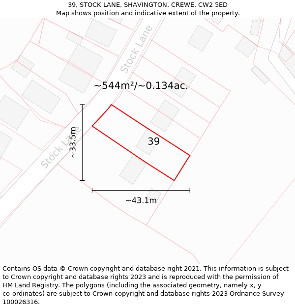 39, STOCK LANE, SHAVINGTON, CREWE, CW2 5ED: Plot and title map