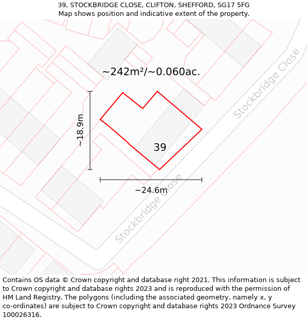 39, STOCKBRIDGE CLOSE, CLIFTON, SHEFFORD, SG17 5FG: Plot and title map