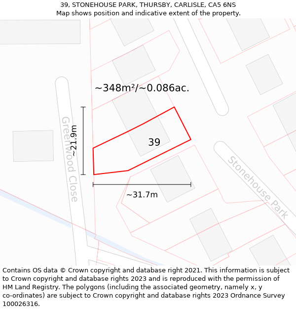 39, STONEHOUSE PARK, THURSBY, CARLISLE, CA5 6NS: Plot and title map