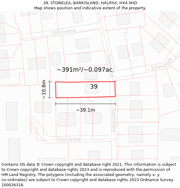 39, STONELEA, BARKISLAND, HALIFAX, HX4 0HD: Plot and title map